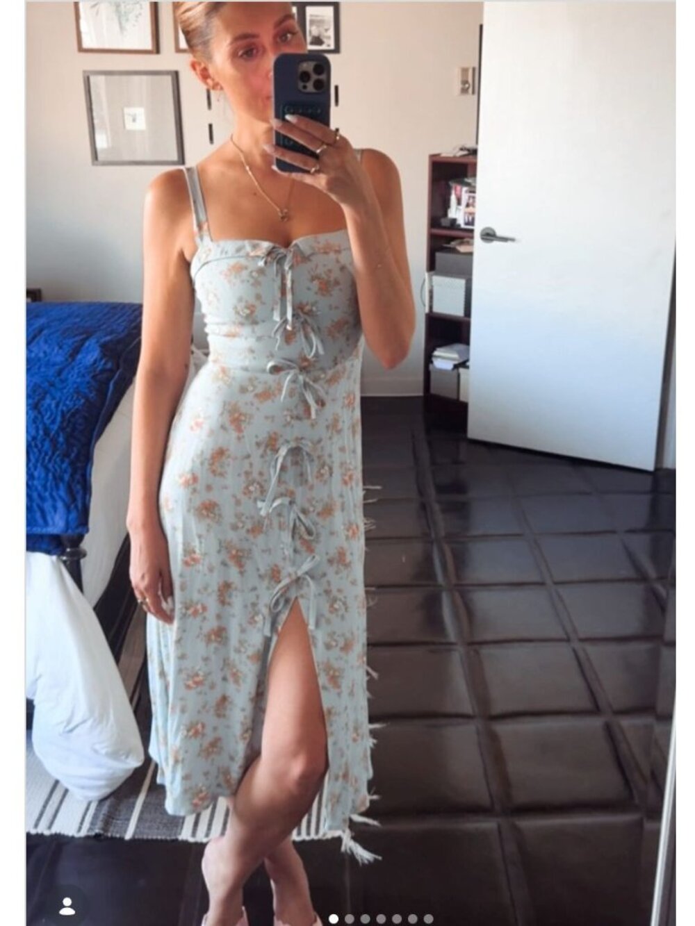 Reformation Eddie Dress in Grazia Blue Floral Midi Sundress bows 4 - Picture 3 of 13